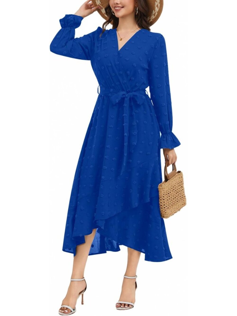 Women's V Neck Casual Long Sleeve Sweater Dress Wrap Work Wedding Dresses with